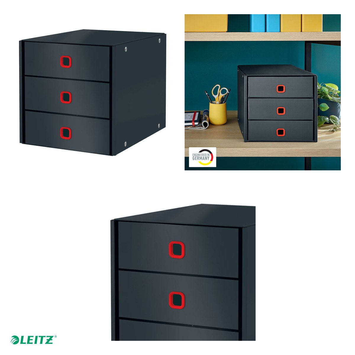 Cabinet cu sertare Leitz Cosy Click & Store, 3 sertare, carton laminat, A4, gri Antracit [4]