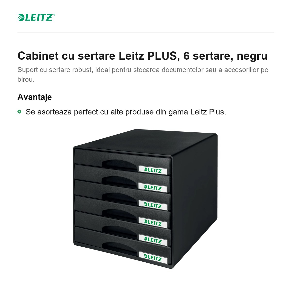Cabinet cu sertare Leitz PLUS, 6 sertare, negru [2]