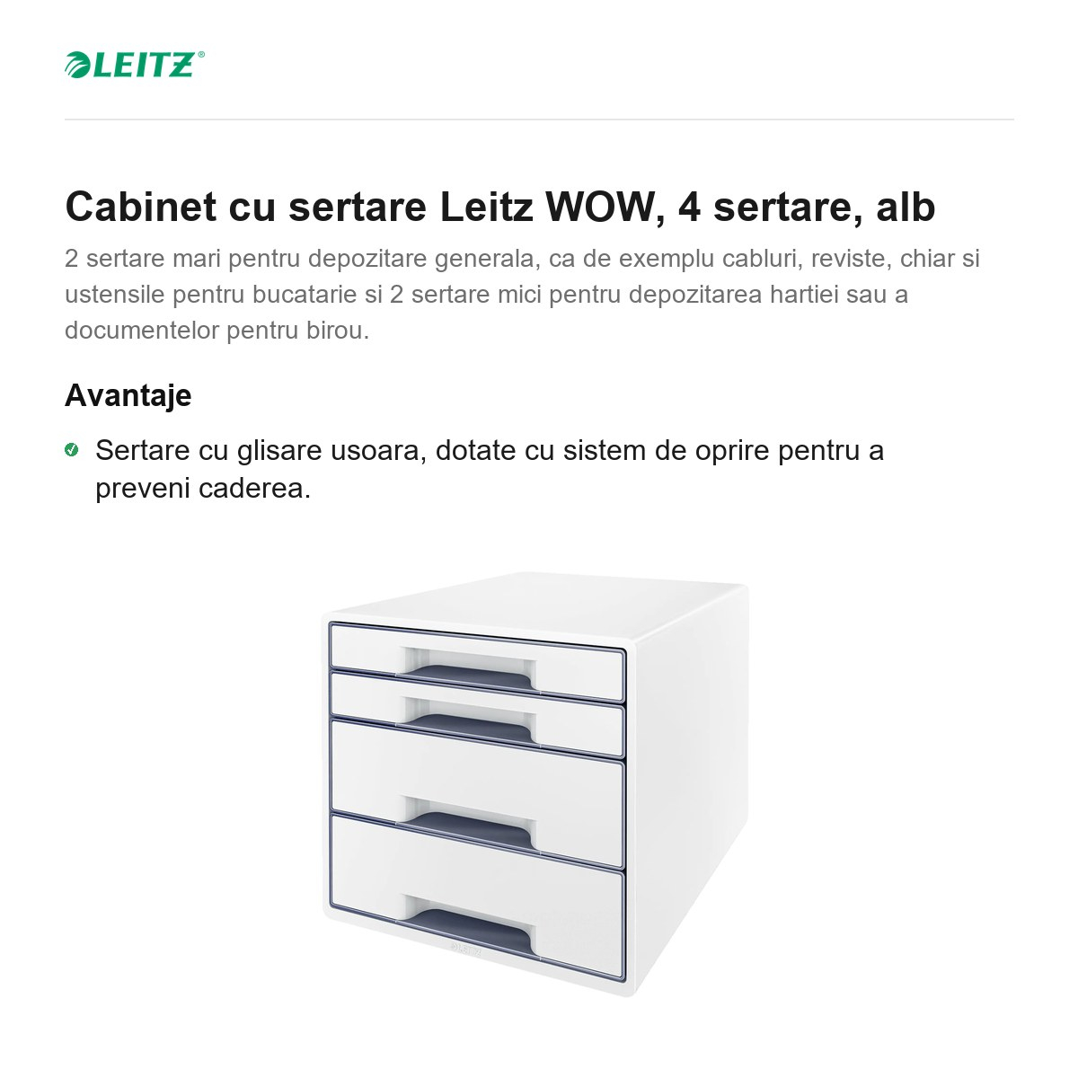 Cabinet cu sertare Leitz WOW, 4 sertare, alb [2]