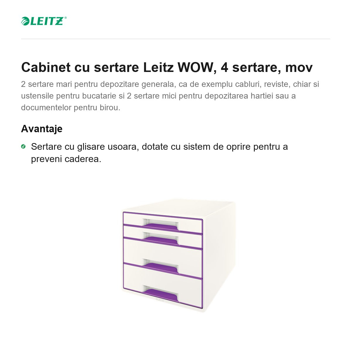 Cabinet cu sertare Leitz WOW, 4 sertare, mov [2]