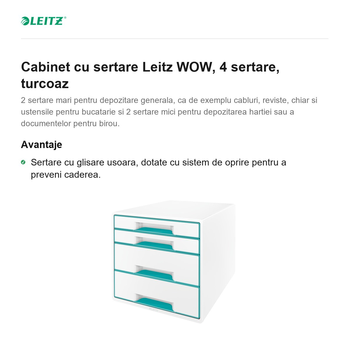 Cabinet cu sertare Leitz WOW, 4 sertare, turcoaz [2]