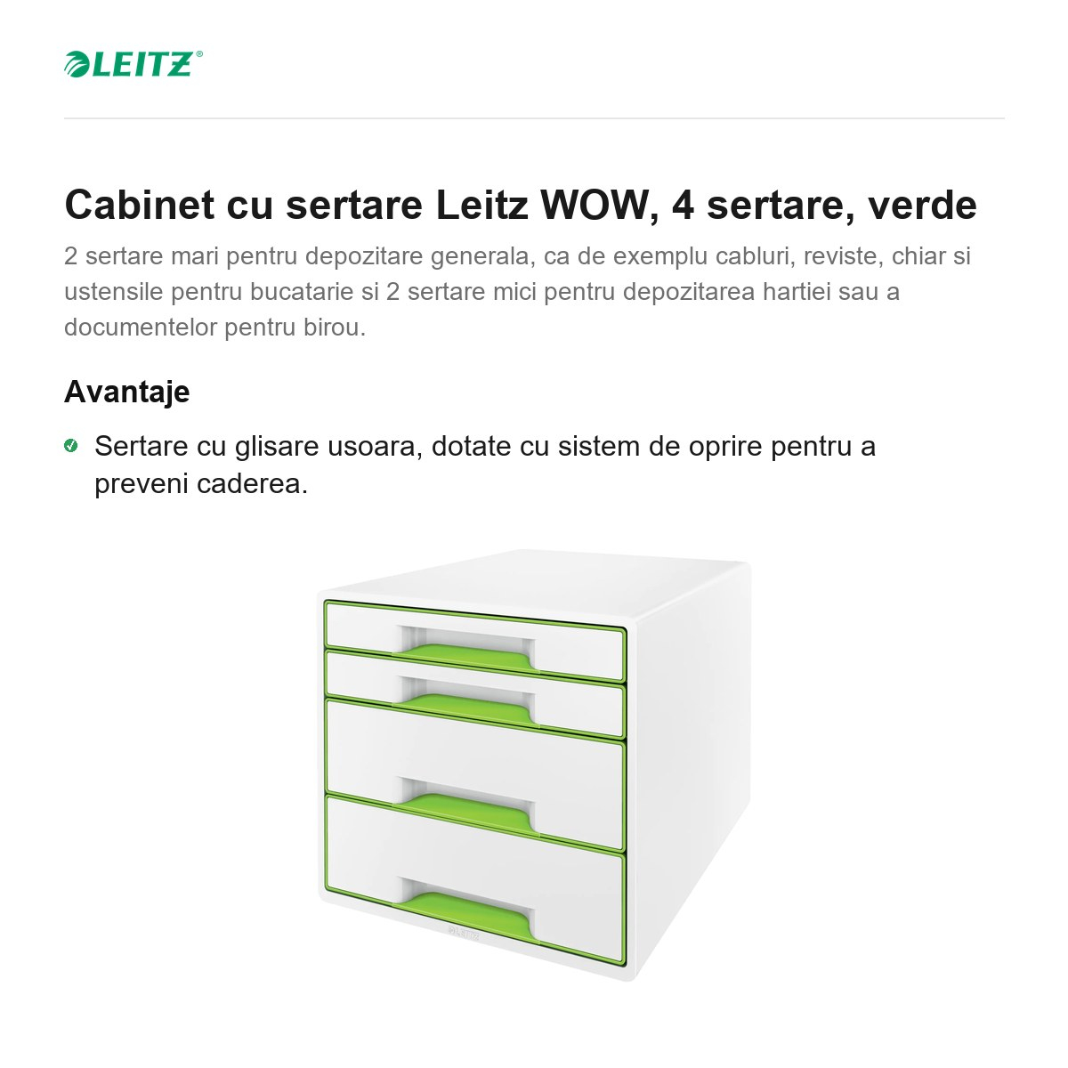 Cabinet cu sertare Leitz WOW, 4 sertare, verde [2]
