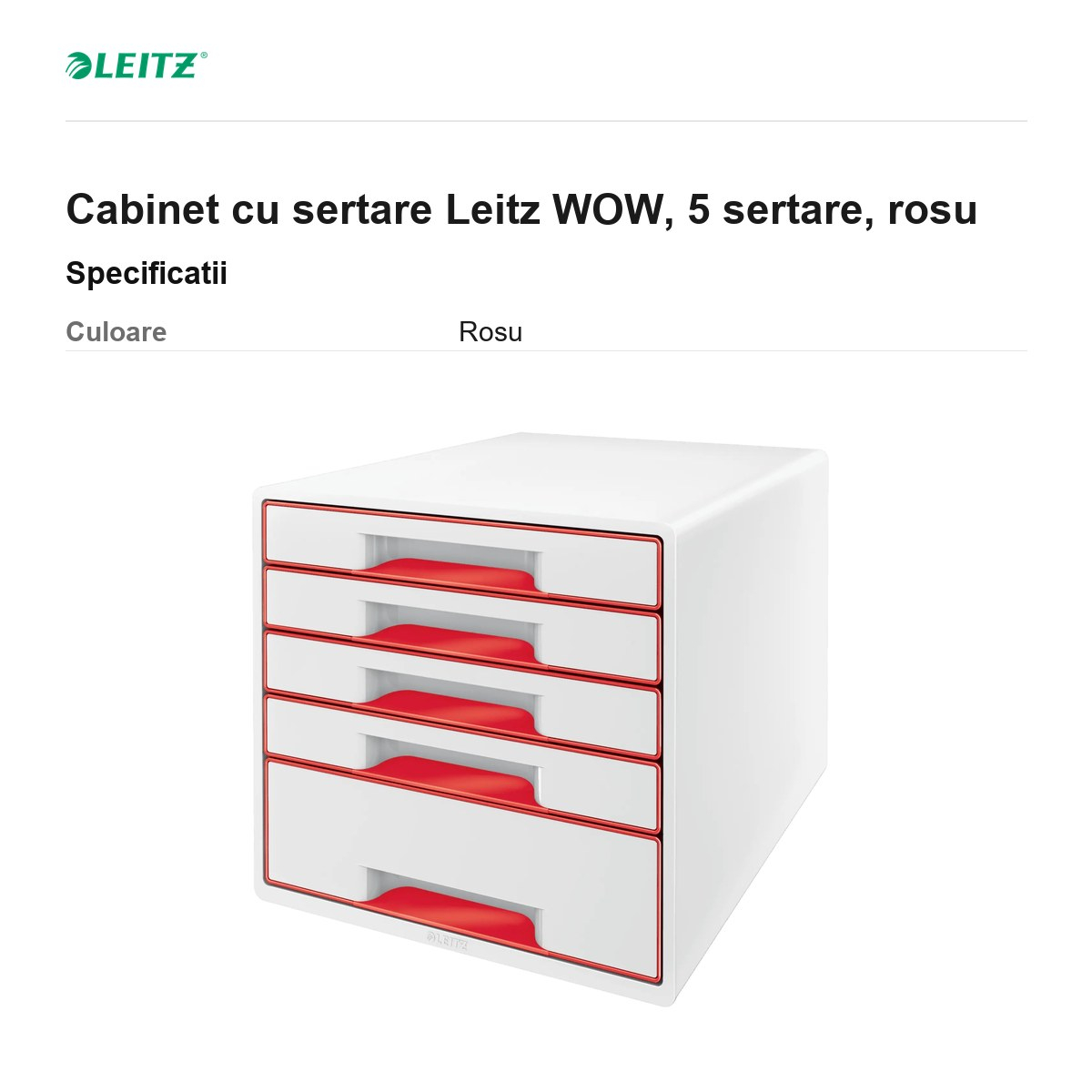 Cabinet cu sertare Leitz WOW, 5 sertare, rosu [3]