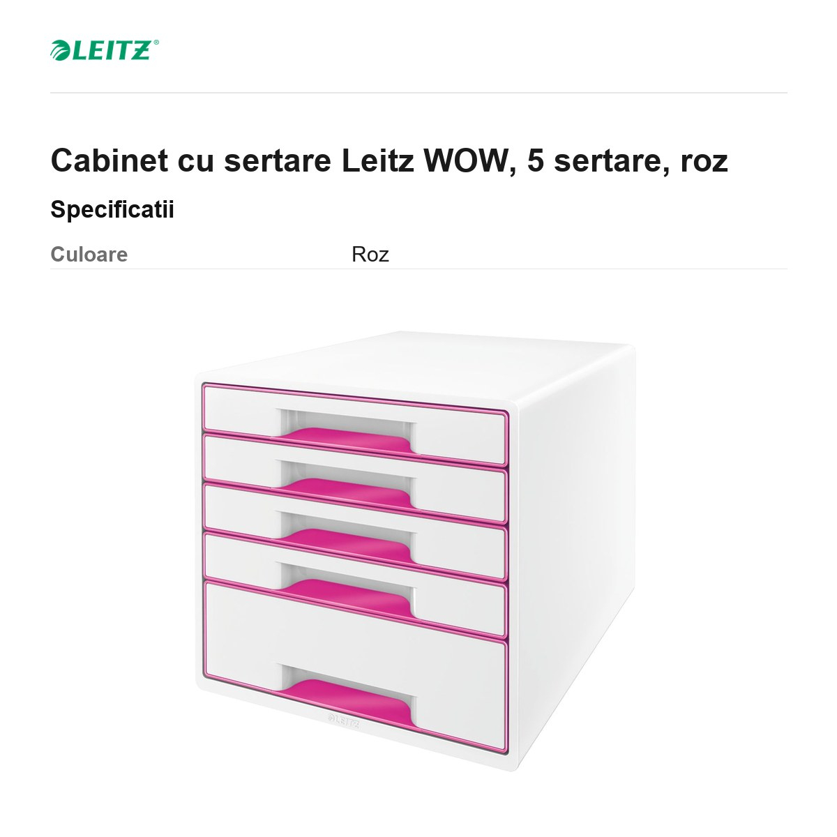 Cabinet cu sertare Leitz WOW, 5 sertare, roz [3]