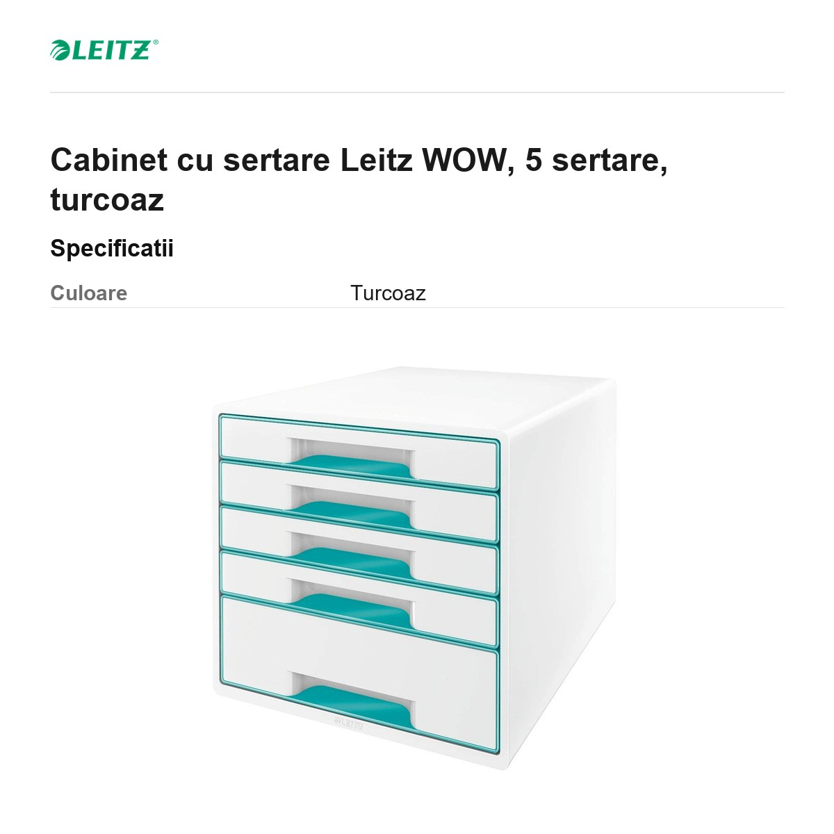 Cabinet cu sertare Leitz WOW, 5 sertare, turcoaz [3]