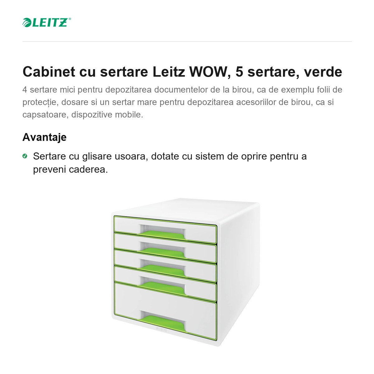 Cabinet cu sertare Leitz WOW, 5 sertare, verde [2]