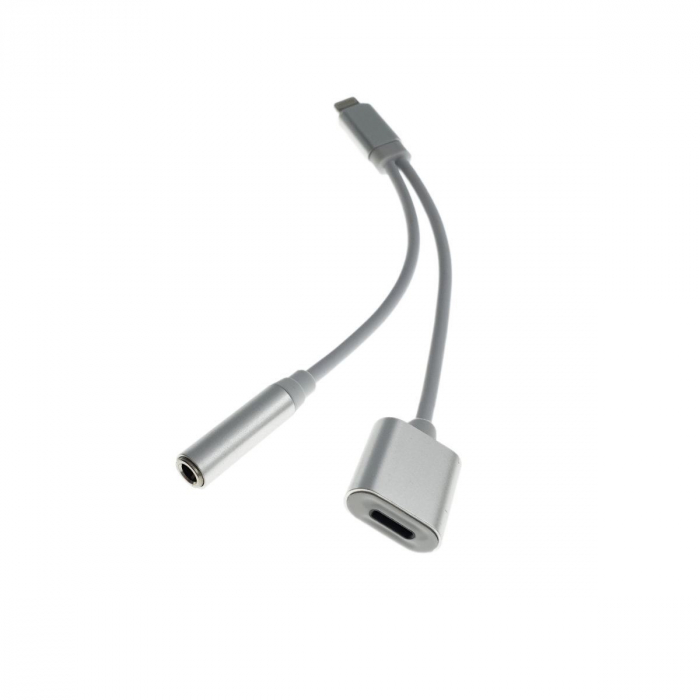 Cablu adaptor 2in1 lightning la jack 3.5mm si incarcare lightning, lungime 12cm [2]