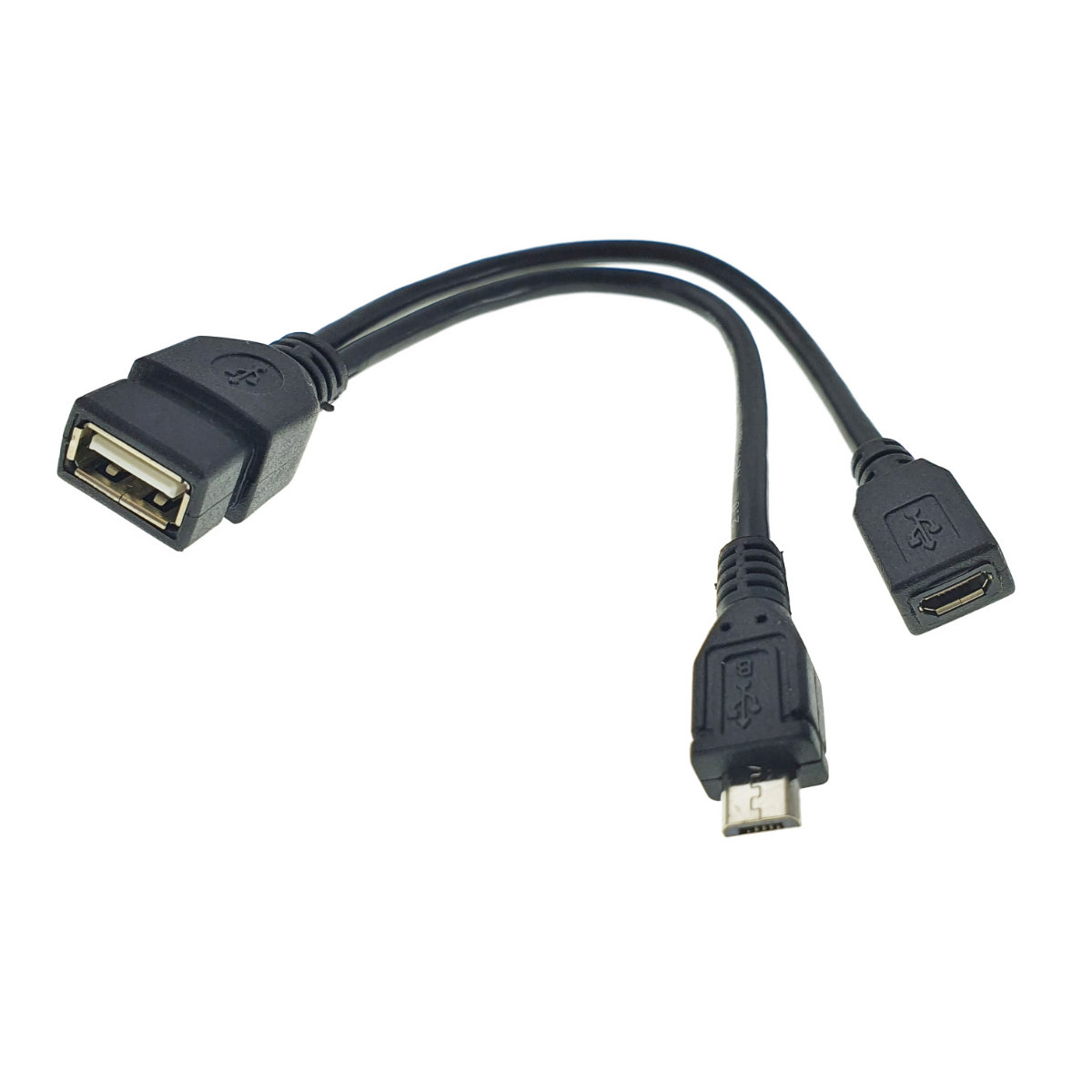 Cablu adaptor OTG , Cablexpert 06730, USB 2.0 mama la microUSB 2.0 tata si microUSB 2.0 mama, lungime 15cm, negru [1]