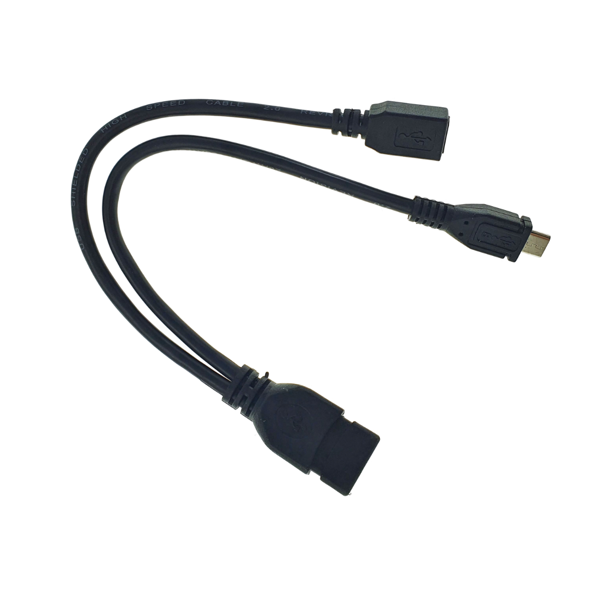 Cablu adaptor OTG , Cablexpert 06730, USB 2.0 mama la microUSB 2.0 tata si microUSB 2.0 mama, lungime 15cm, negru [8]