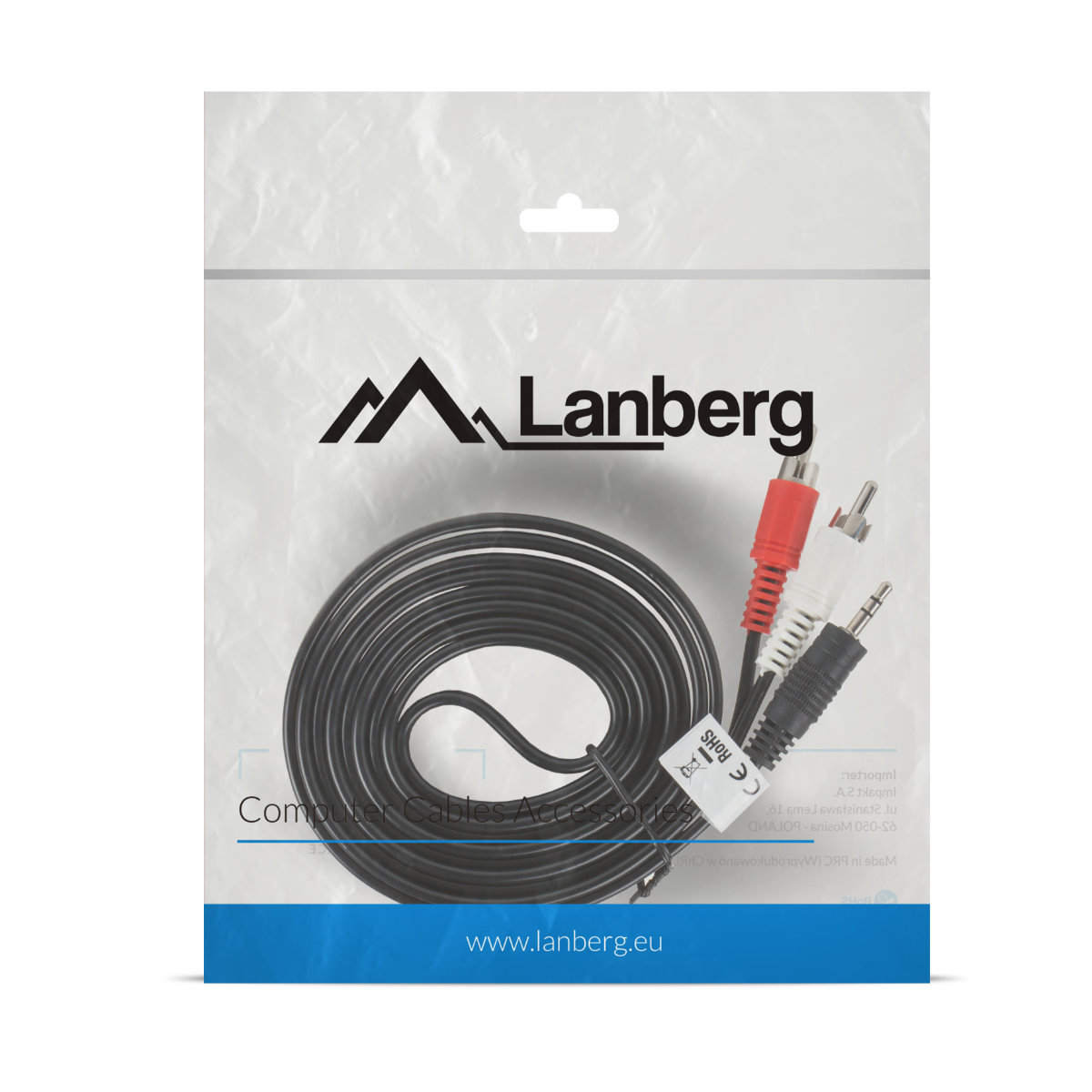 Cablu audio jack 3.5 mm 3 pin tata la 2 x RCA, 2 m, Lanberg 41402, stereo, negru [6]
