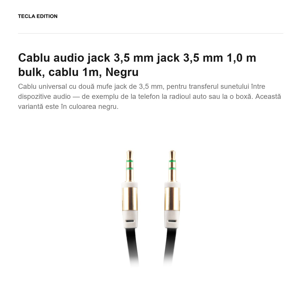 Cablu audio jack 3,5 mm jack 3,5 mm 1,0 m bulk, cablu 1m, Negru [2]