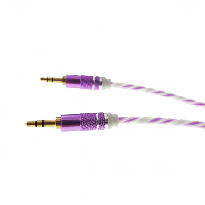 Cablu Audio jack 3.5mm tata - jack 3.5mm tata,stereo,1m,siliconic,alb cu mov [4]