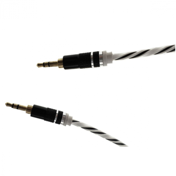 Cablu Audio jack 3.5mm tata - jack 3.5mm tata,stereo,1m,siliconic,alb cu negru [2]