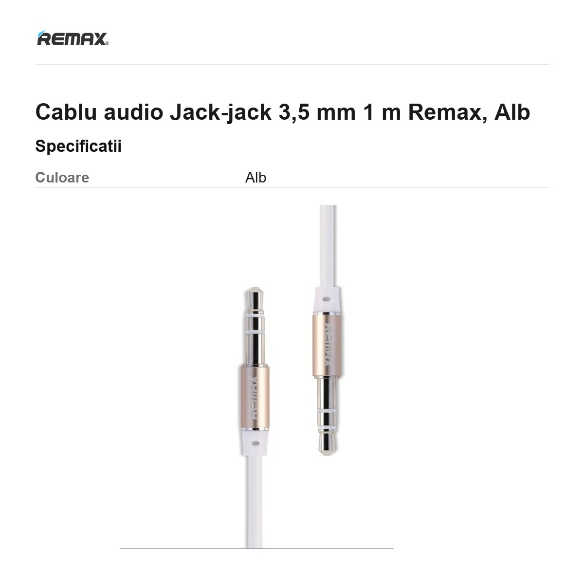 Cablu audio Jack-jack 3,5 mm 1 m Remax, Alb [3]