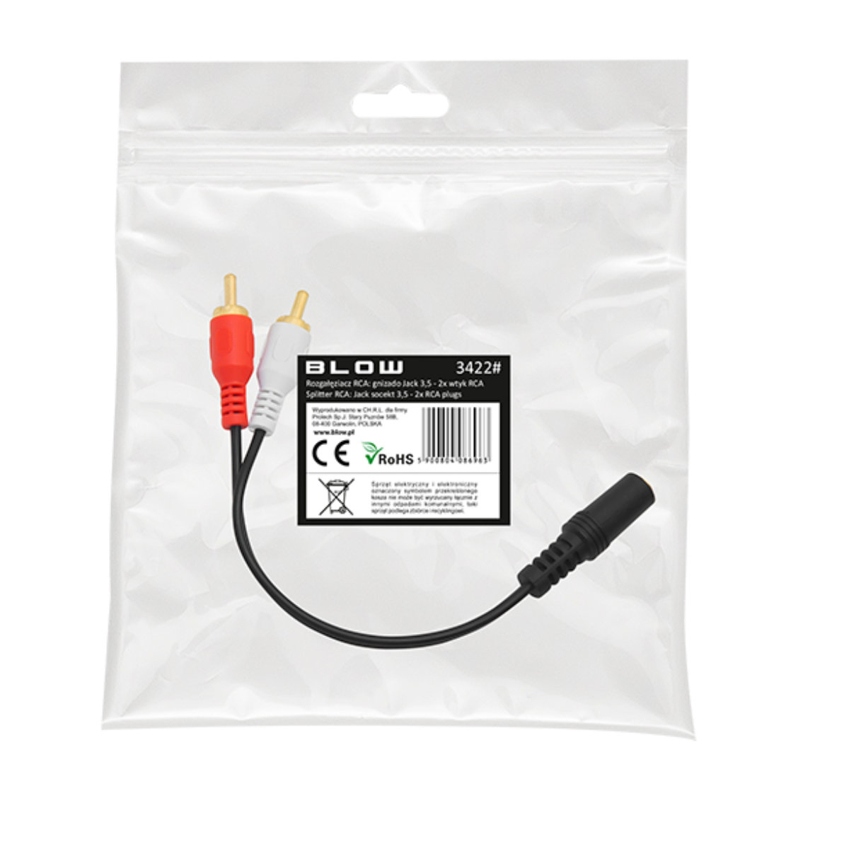 Cablu audio splitter stereo jack 3.5mm mama la 2 X RCA tata, Blow, lungime 20 cm, negru [3]