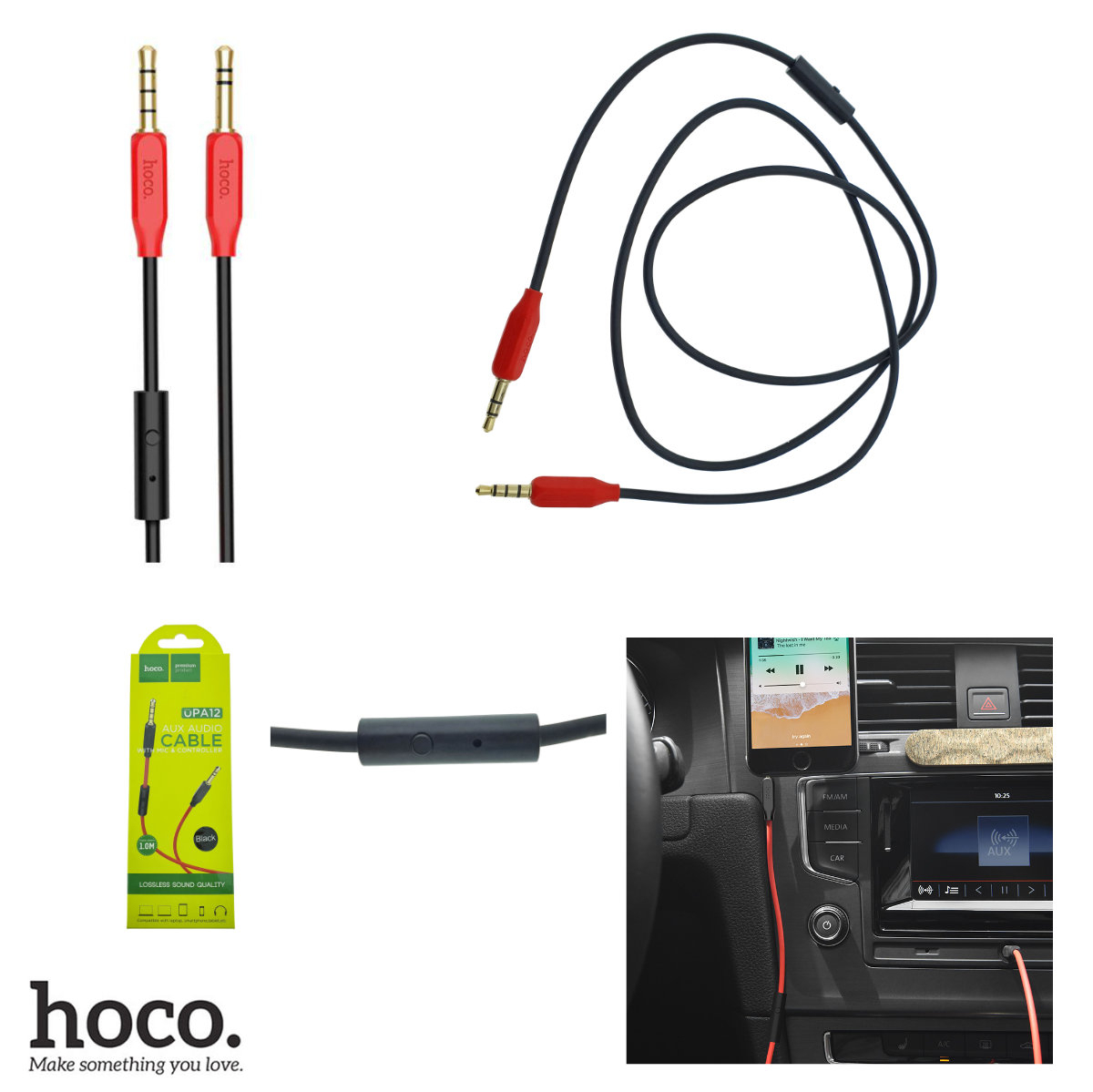 Cablu audio stereo cu microfon, lungime 1 m, Hoco UPA12 AUX, conectori jack 3.5mm tata cu 4 pini si 3 pini, negru [11]