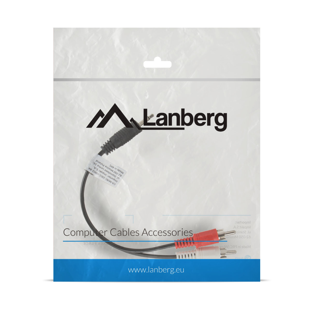 Cablu audio stereo jack 3.5mm tata 3-pin la 2 X RCA tata, Lanberg 41403, lungime 20 cm, negru [7]