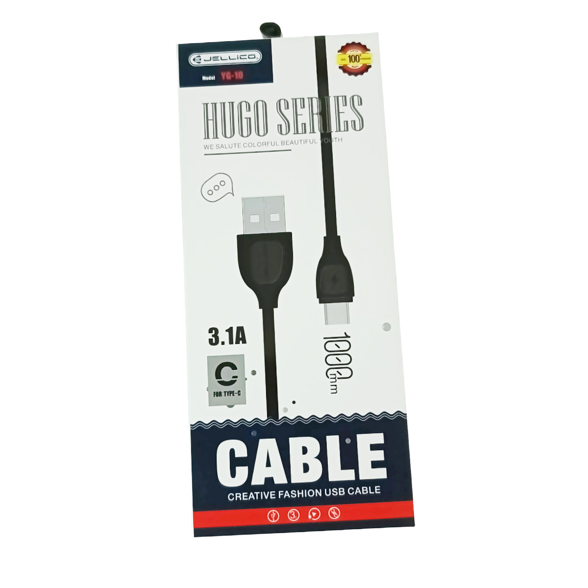 Cablu cu conectori USB-A tata la USB-C tata, 3.1A, lungime 100cm, Jellico YG-10 92130, incarcare, transfer date, negru [5]