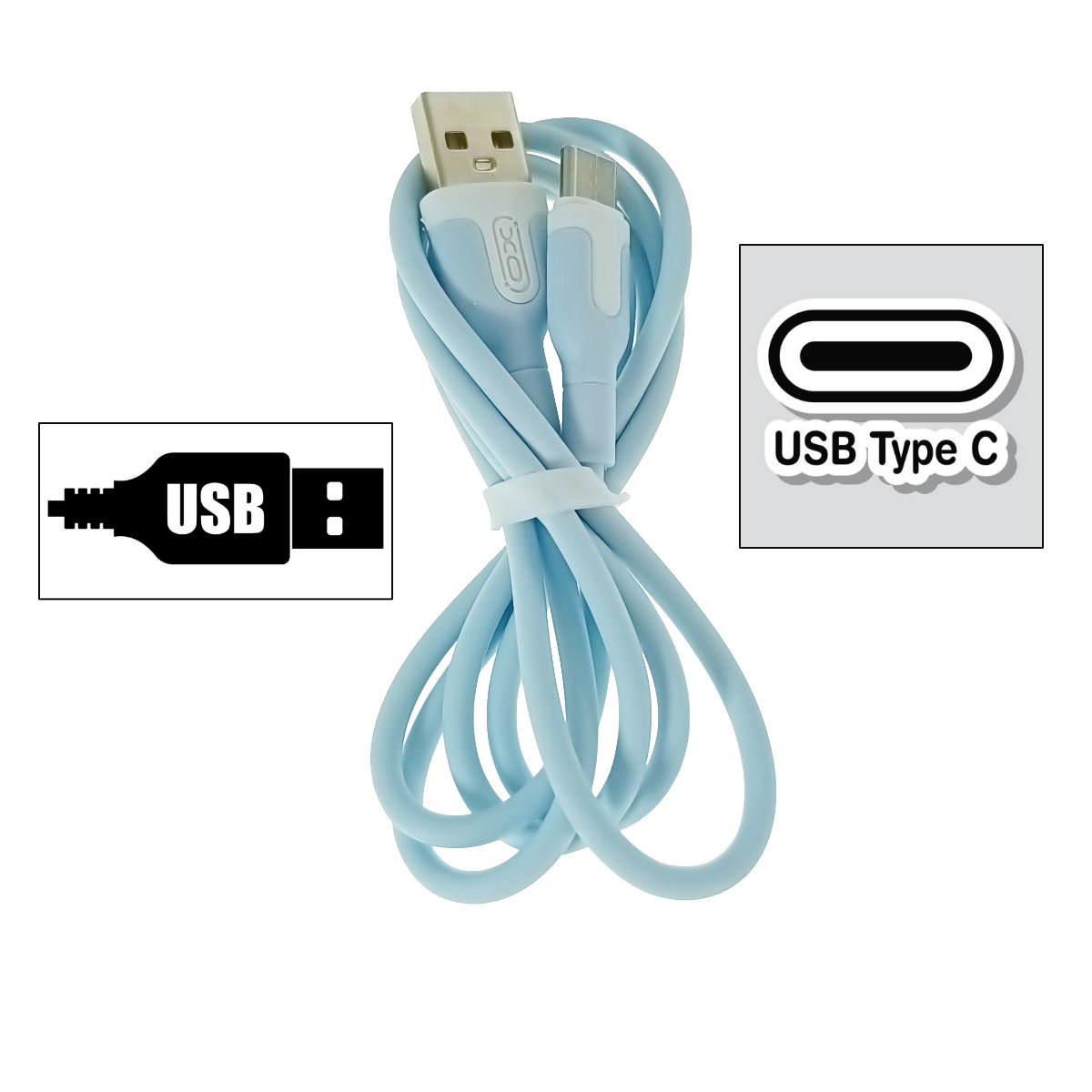 Cablu cu conectori USB-A tata la USB-C tata, XO NB212 82774, incarcare, transfer date, 2.1A, lungime 100cm, albastru [2]
