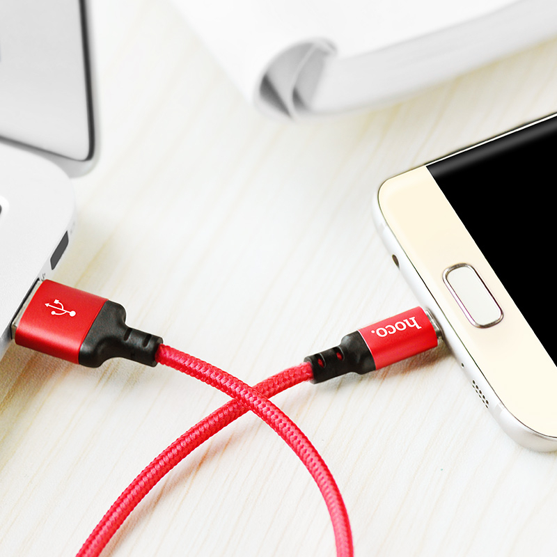 Cablu cu conectori USB la microUSB tata, HOCO X14 Times Speed, 2.4 A, lungime 1m, rosu [6]