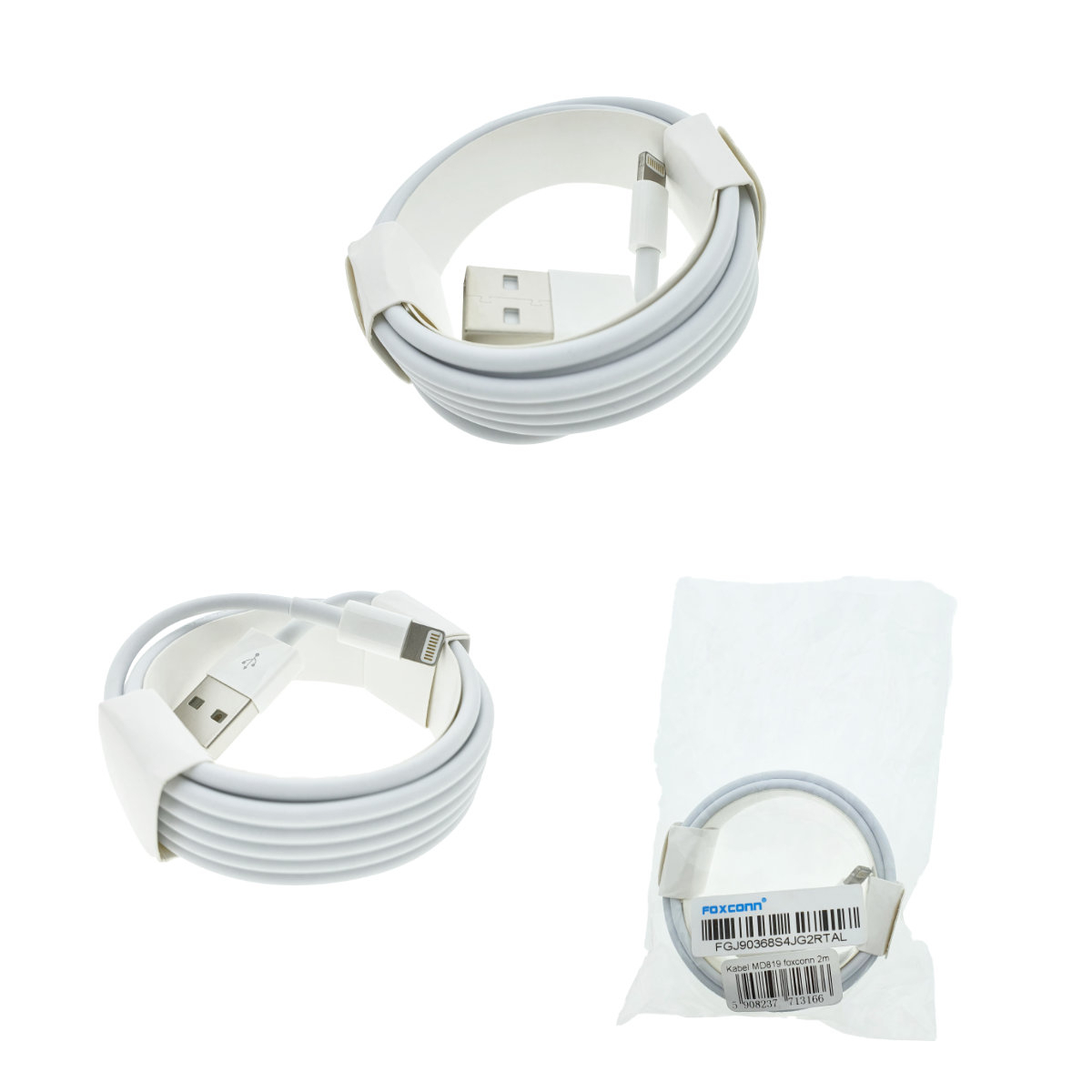 Cablu cu conectori USB tata la 8-pin lightning tata, Foxconn MD819, lungime 2m, alb [4]
