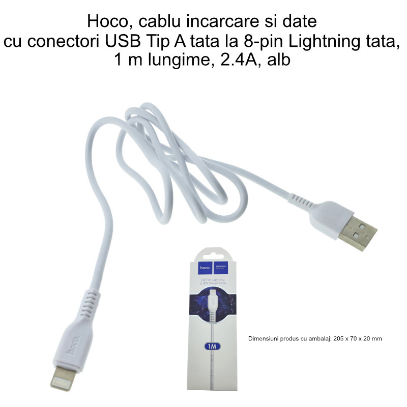 Cablu cu conectori USB tata la 8-pin Lightning tata, HOCO X20 Snowy Spirit 06881, 2.4 A, lungime 1m, alb [6]