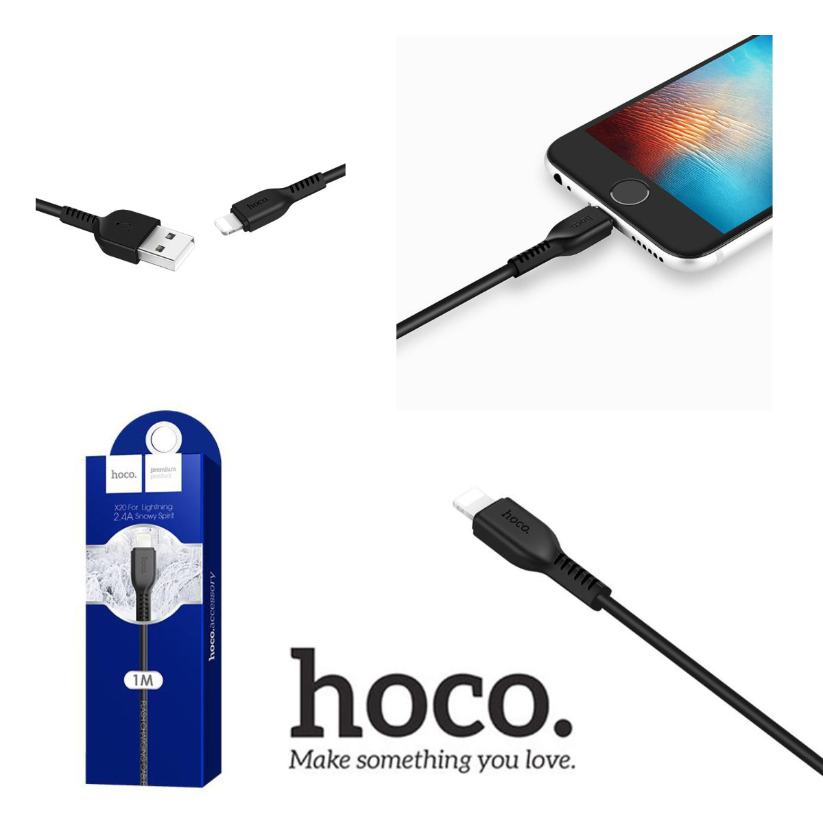 Cablu cu conectori USB tata la 8-pin Lightning tata, HOCO X20 Snowy Spirit, 2.4 A, lungime 1m, negru [9]