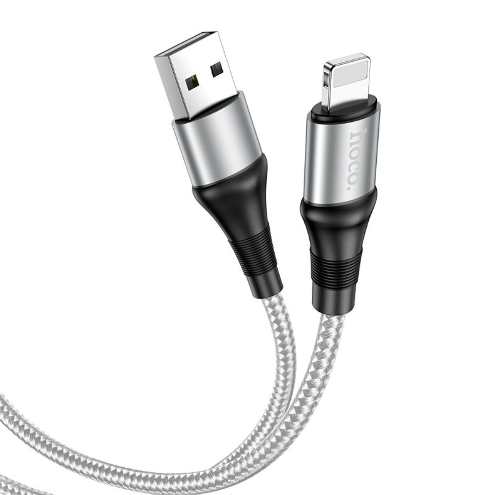 Cablu cu conectori USB tata la tip Lightning tata, HOCO X50 Excellent, 2.4 A, lungime 1m, gri [1]