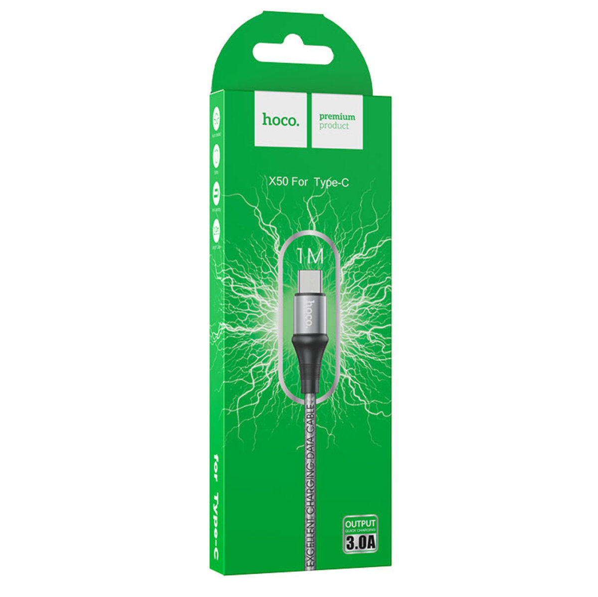 Cablu cu conectori USB tata la USB Tip C tata, HOCO X50 Excellent, 3A, lungime 1m, gri [12]