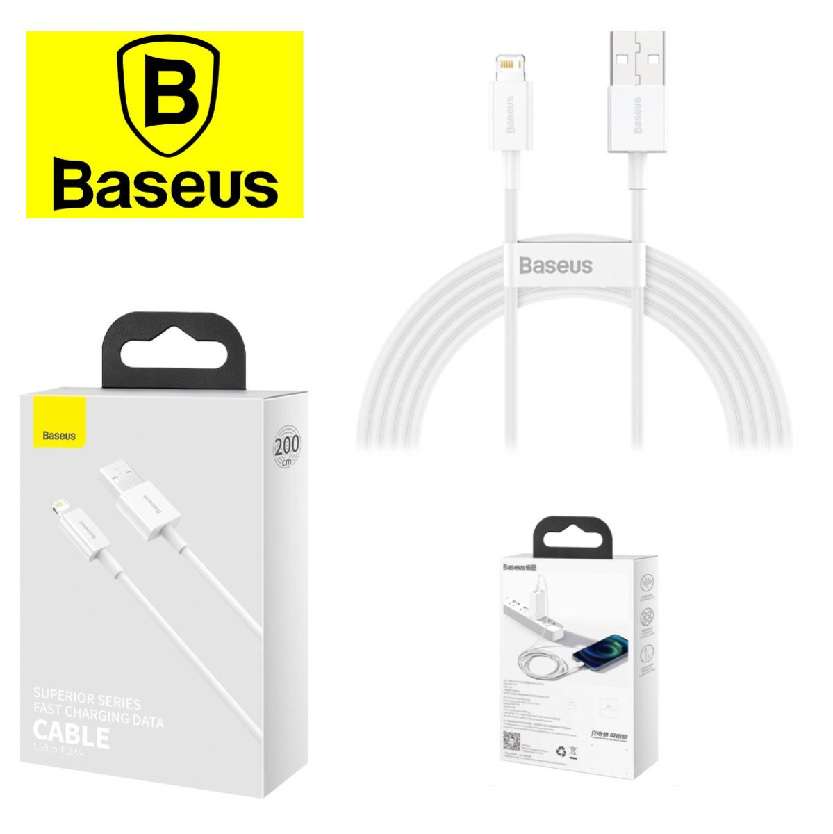 Cablu cu conectori USB tata si lightning tata, Baseus Superior Series CALYS-C02, 2.4A, lungime 2m, alb [12]