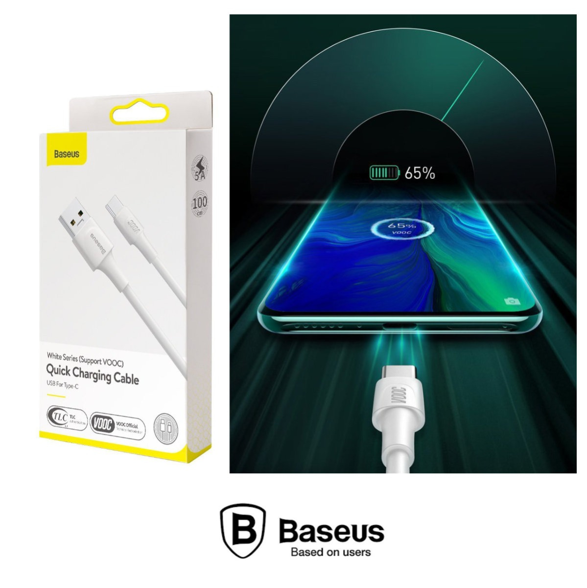Cablu cu conectori USB tata si USB tip C tata, Baseus CATSW-F02 VOOC Quick Charge, 5A, lungime 1m, alb [5]