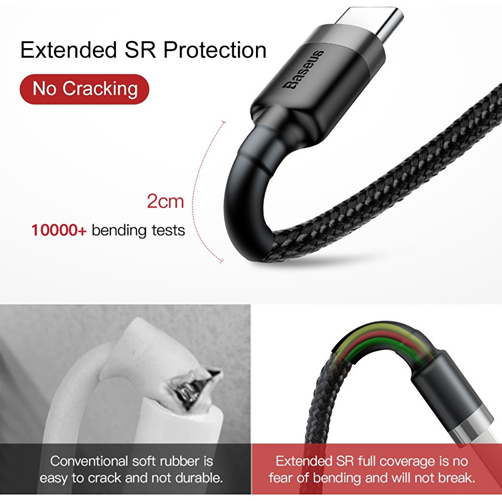 Cablu cu conectori USB tip A tata la USB tip C tata, Baseus Cafule CATKLF-BG1, 100 cm, 3A, negru cu gri [9]