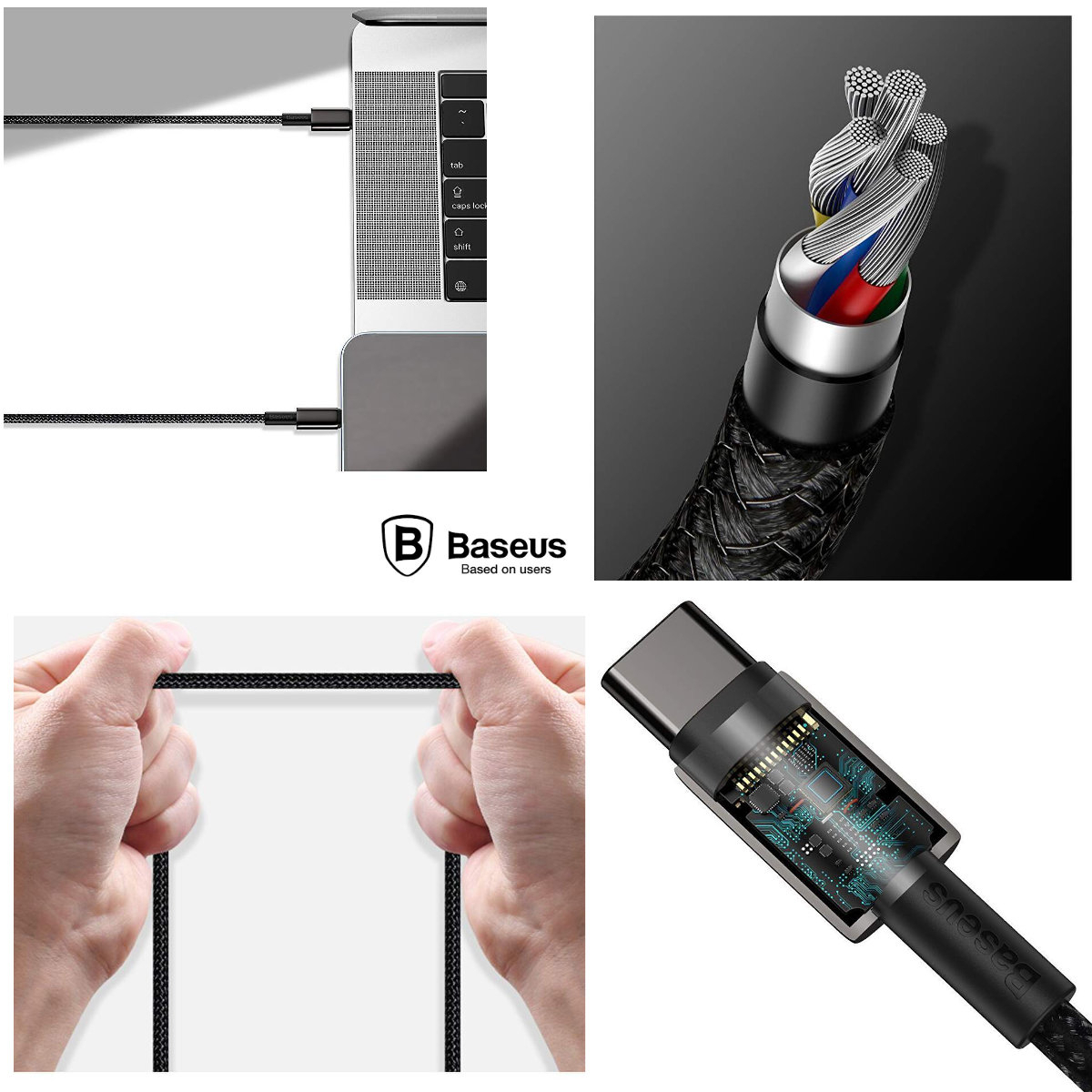 Cablu cu conectori USB Tip C tata la USB Tip C tata, Baseus Tungsten Gold CATWJ-01, 100W, 5A, 1m, negru [6]