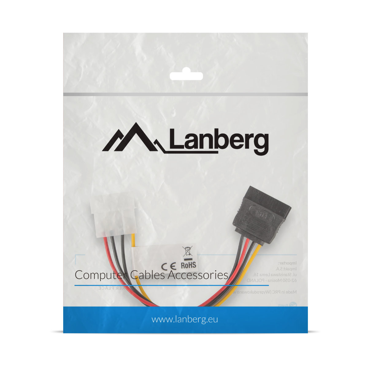 Cablu de alimentare Molex 4-pin tata la SATA 15-pin mama, Lanberg 41321, lungime 15 cm [9]