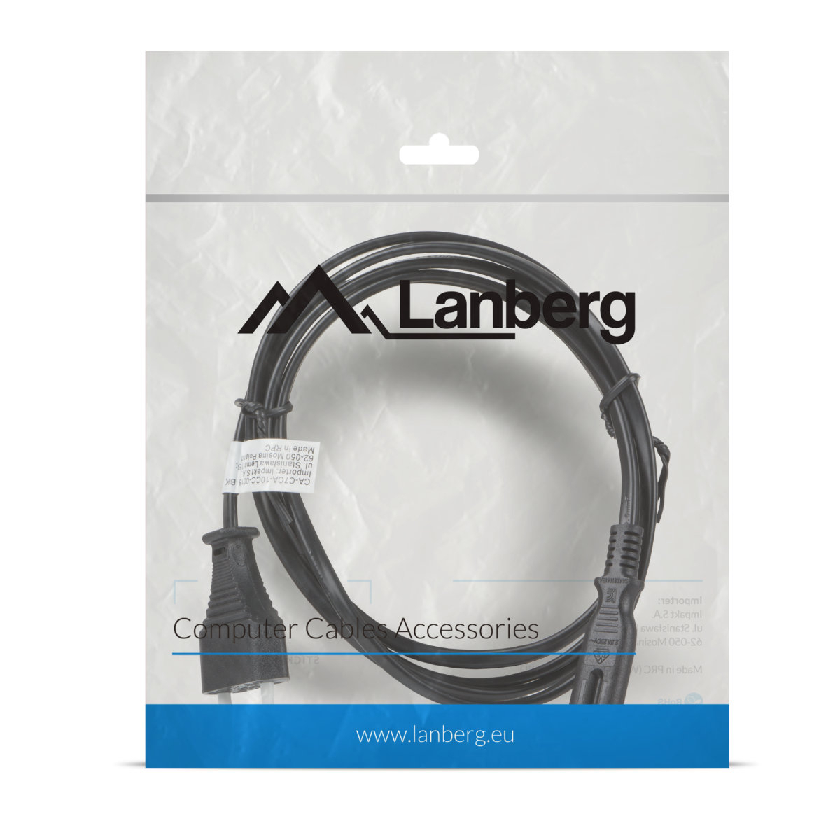 Cablu de alimentare TV / radiocasetofon, lungime 1.8m, Lanberg 40980, Euro, CEE 7/16 la IEC 320 C7, 2 pini, 10A, negru [4]