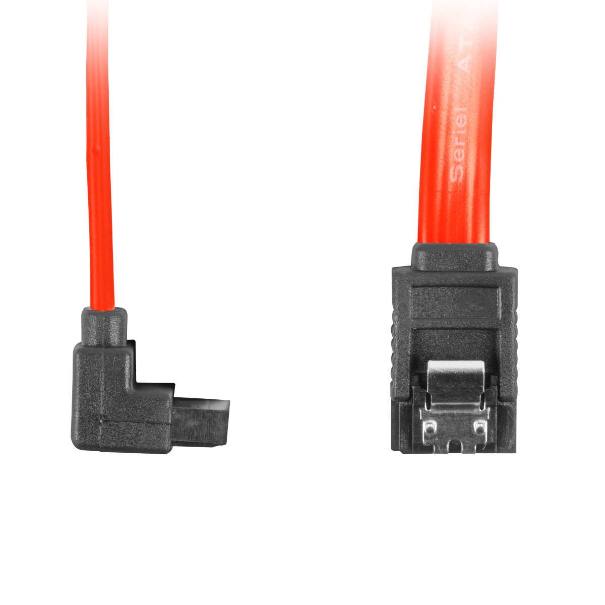 Cablu de date SATA II mama in unghi de 90 grade la SATA II mama drept, 50 cm, Lanberg 41935, 3 Gb/s, cleme metalice, rosu [2]