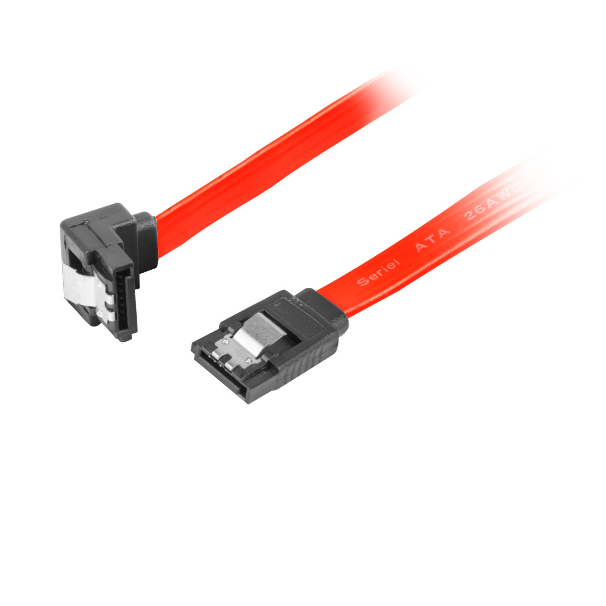 Cablu de date SATA II mama in unghi de 90 grade la SATA II mama drept, 50 cm, Lanberg 41935, 3 Gb/s, cleme metalice, rosu [1]