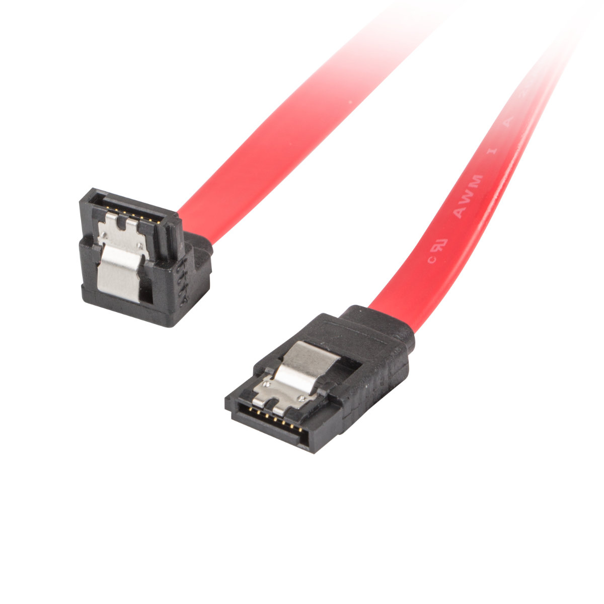 Cablu de date SATA III mama in unghi de 90 grade la SATA III mama drept, Lanberg 41943, 6 Gb/s, 30 cm, cu cleme de blocare, rosu [6]