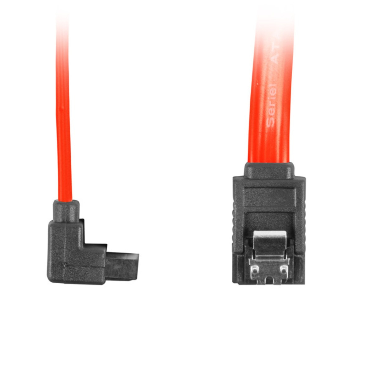 Cablu de date SATA III mama in unghi de 90 grade la SATA III mama drept, Lanberg 41943, 6 Gb/s, 30 cm, cu cleme de blocare, rosu [2]