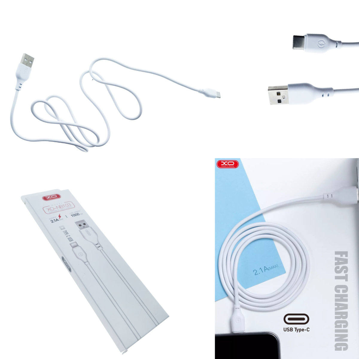Cablu de date si alimentare, XO-NB103 86275, 2.1A, conector USB la USB Tip C tata, lungime 100 cm, alb [4]