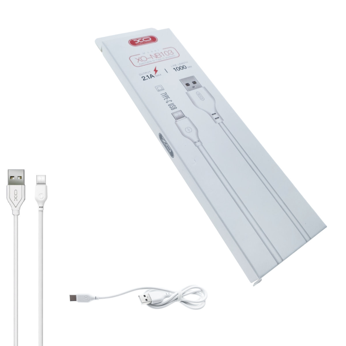 Cablu de date si alimentare, XO-NB103 86275, 2.1A, conector USB la USB Tip C tata, lungime 100 cm, alb [5]