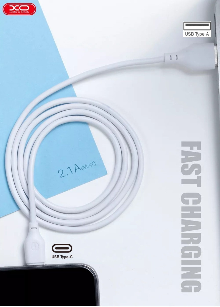 Cablu de date si alimentare, XO-NB103 86275, 2.1A, conector USB la USB Tip C tata, lungime 100 cm, alb [7]
