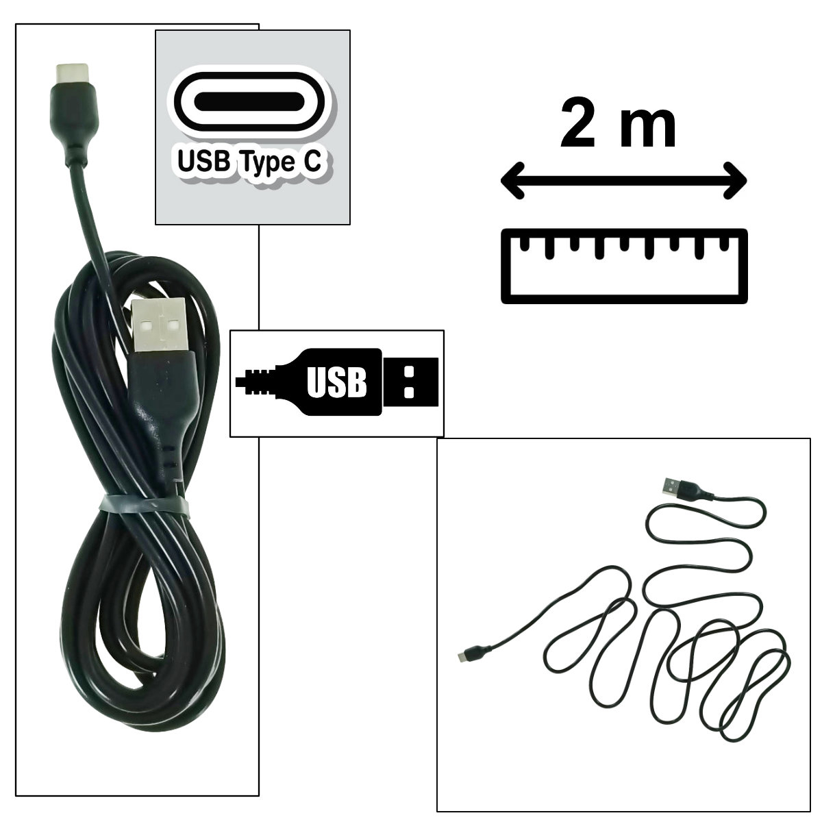 Cablu de date si alimentare, XO-NB103 86947, 2.1A, conector USB la Type-C tata, lungime 200 cm, negru [2]