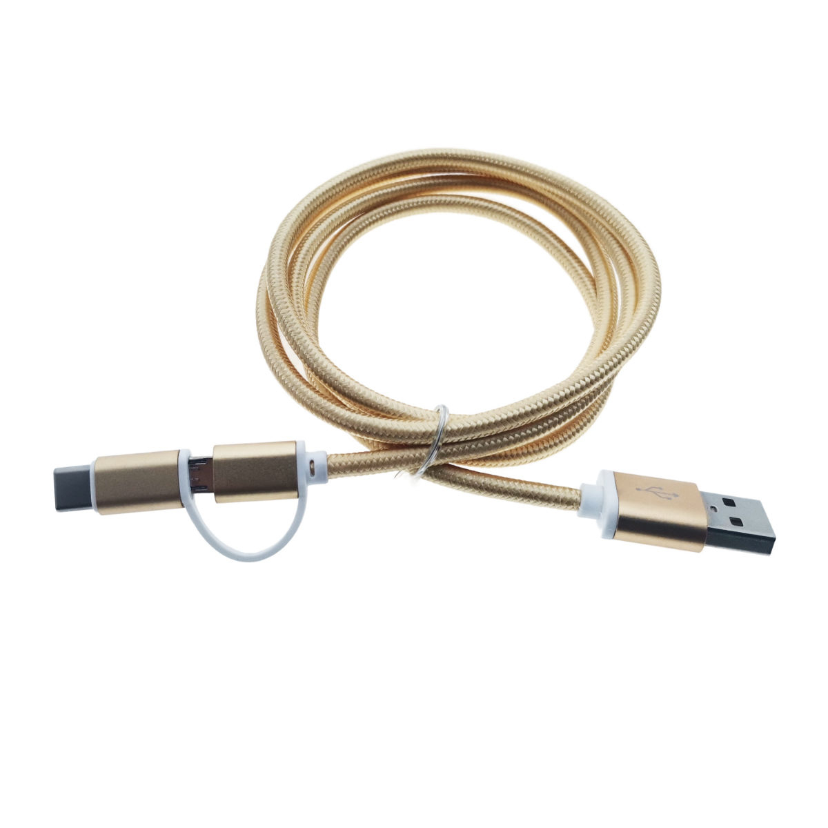 Cablu de date si incarcare 2 in 1, cu conectori USB Tip A tata la USB Tip C tata si Micro USB tata, 1m, auriu [6]
