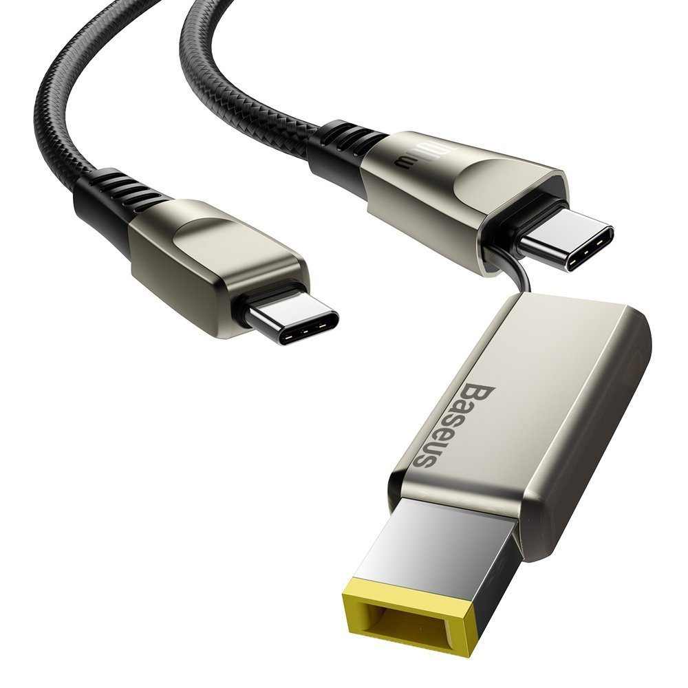 Cablu de incarcare rapida, 5A 100W, 2 in 1, Baseus 22927 CA1T2-B01, cu conectori USB Tip C tata la USB Tip C tata si adaptor DC Tip Lenovo, lungime 2 m, negru [2]