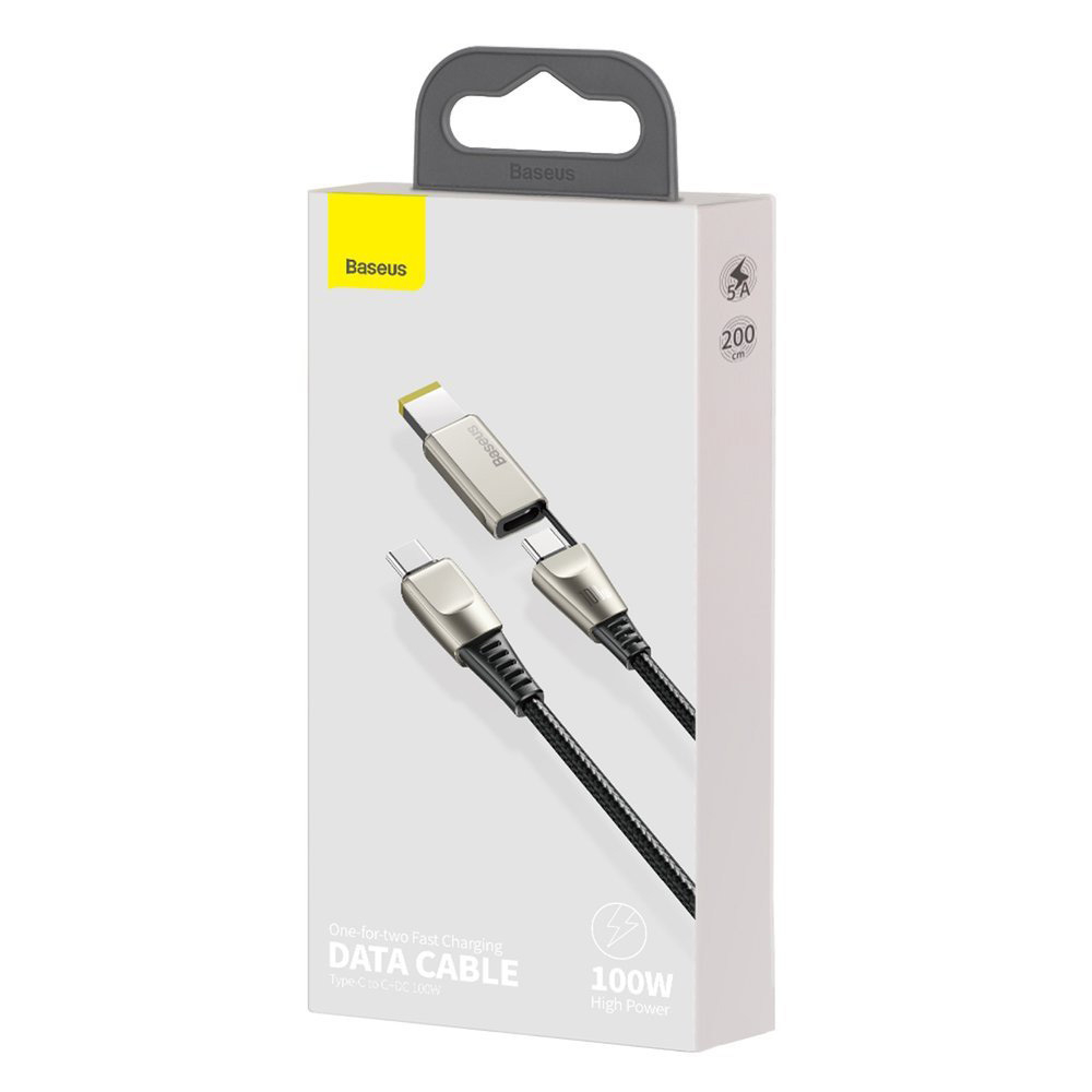 Cablu de incarcare rapida, 5A 100W, 2 in 1, Baseus 22927 CA1T2-B01, cu conectori USB Tip C tata la USB Tip C tata si adaptor DC Tip Lenovo, lungime 2 m, negru [4]