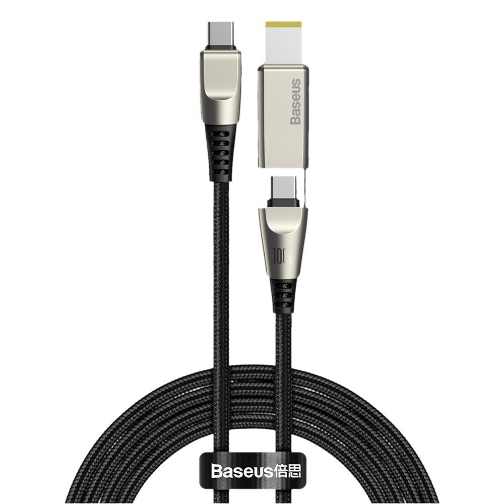 Cablu de incarcare rapida, 5A 100W, 2 in 1, Baseus 22927 CA1T2-B01, cu conectori USB Tip C tata la USB Tip C tata si adaptor DC Tip Lenovo, lungime 2 m, negru [1]