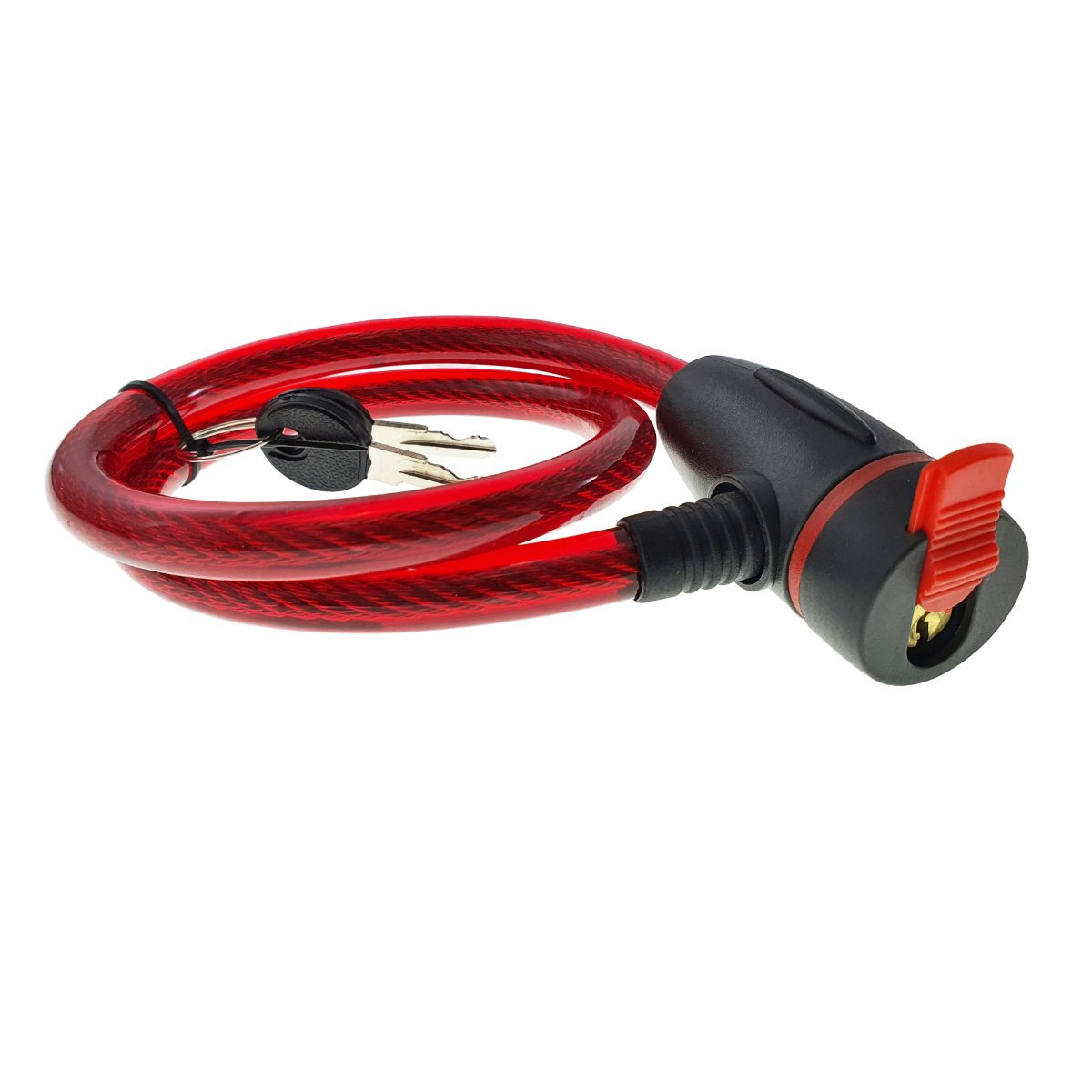 Cablu de otel, antifurt bicicleta, de siguranta si protejare, lungime 56 cm, inchidere cu cheie, invelis flexibil din PVC siliconat, rosu [1]