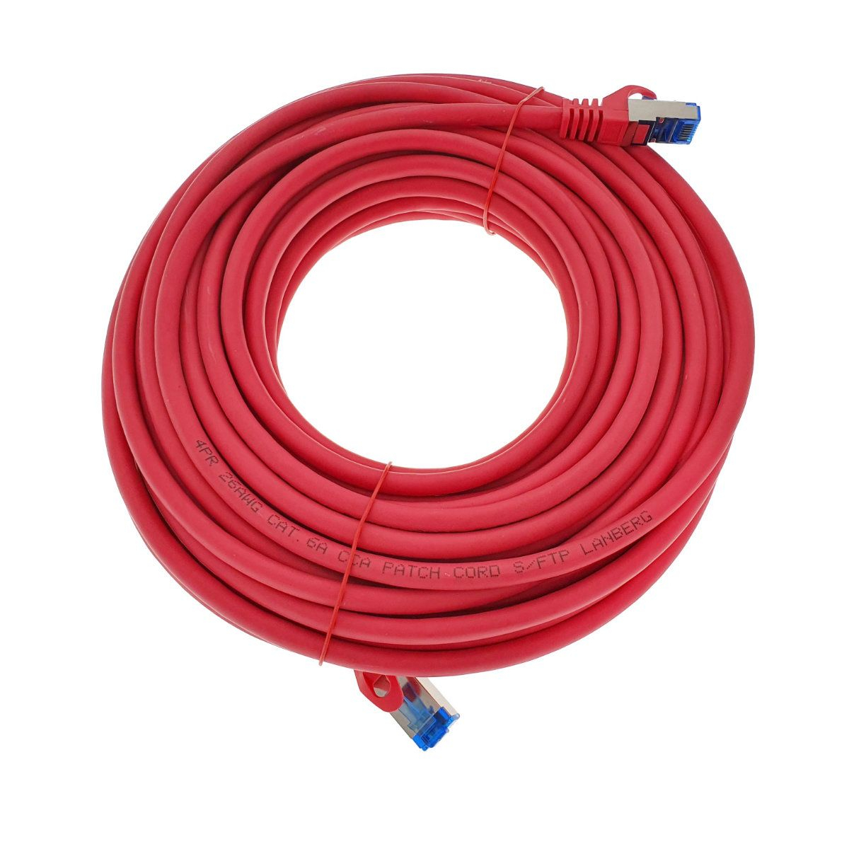 Cablu ecranat S / FTP, Lanberg 42733, cat.6A, lungime 20m, AWG 26, 500 MHz, LSZH, mufat 2xRJ45, ethernet, rosu [5]