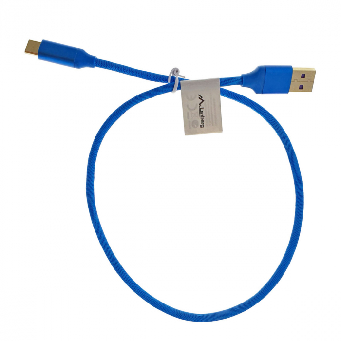 Cablu Lanberg 41653 Premium USB 2.0 tata la USB tip C tata, QC 3.0 5A, cu protectie textila, 50cm, conectori auriti, albastru [5]
